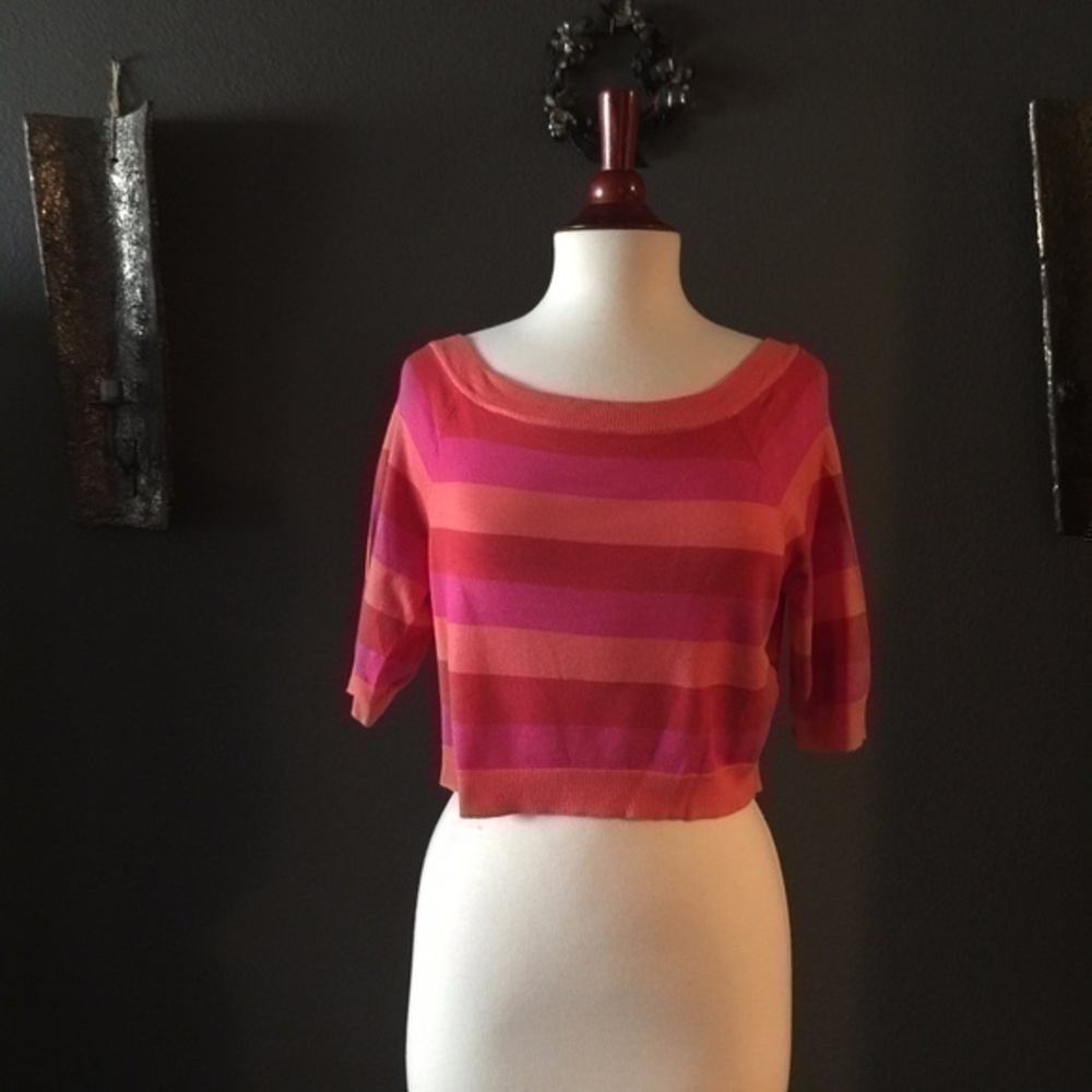 Pink and orange Striped Crop Sweater NWOT